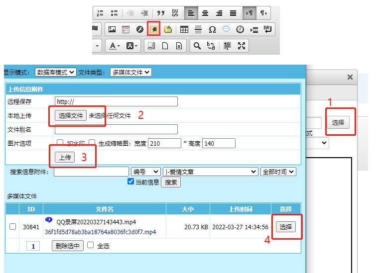 帝国cms后台如何上传视频
