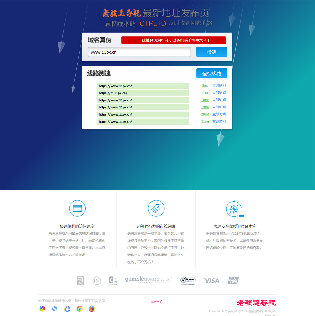老骚网址发布页模板,带网址测速+域名检测功能 老骚网址发布页模板,带网址测速+域名检测功能